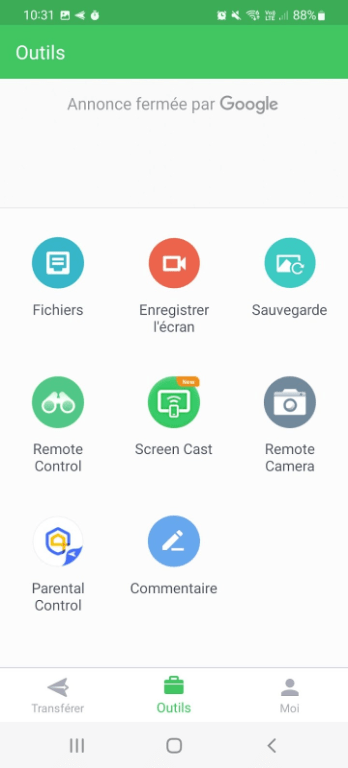Interface Airdroid sur smartphone (Samsung)